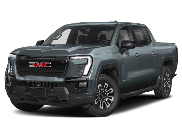 A dark grey 2026 GMC Sierra EV pickup truck with bold front design and modern wheels.