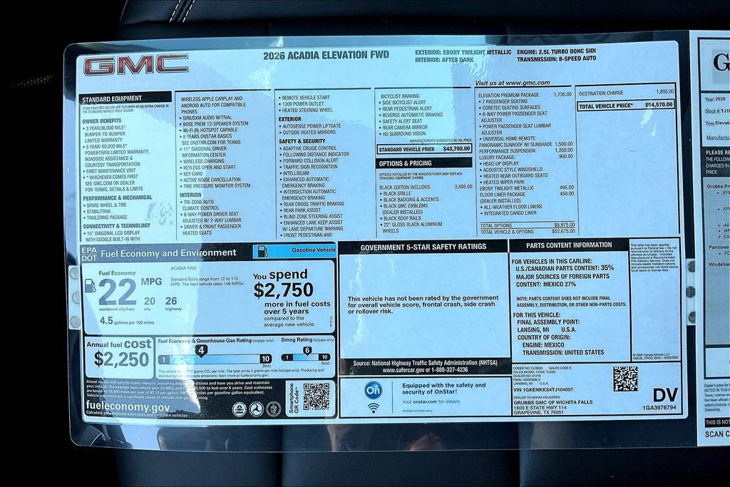 2026 GMC Acadia Elevation